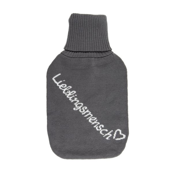 Wärmflasche Lieblingsmensch, 1,7 l mit Strickbezug - Bettflasche, Wärmekissen