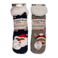 2 Paar Hüttensocken mit ABS-Sohle Rentier und Santa...