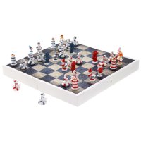 Schachspiel Maritim 25x25 cm klappbar, Schachbrett aus Holz - Schach Spiel, maritime Figuren, Meer Strand Design