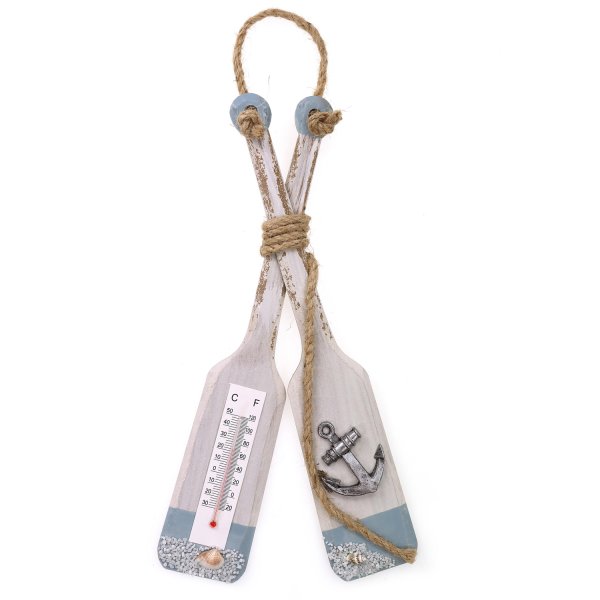 Thermometer auf Holz Paddel H:31 cm zum Hängen - Deko maritim, Außenthermometer, Innenthermometer, Gartendeko, Shabby Look