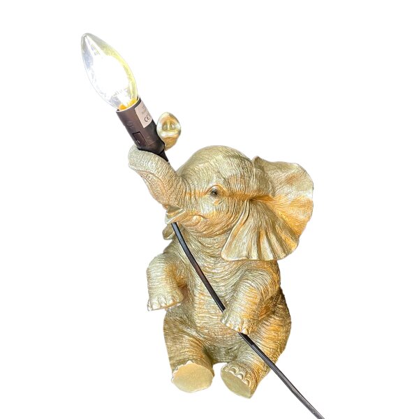 Tischleuchte Lampe Elefant H: 30 cm gold antik - Tischlampe, Dekoleuchte, Deko Lampe
