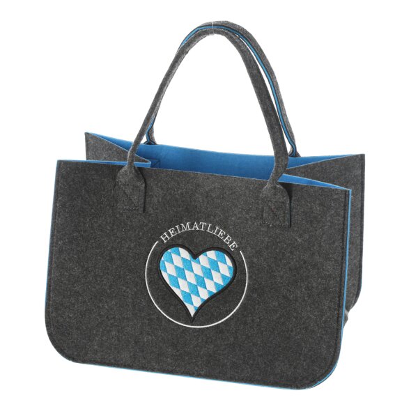 Filztasche Heimatliebe Bayern, anthrazit mit Herz Stickerei 40x27 cm - Einkaufstasche, Heimat Handtasche, Geschenktasche Anthrazit