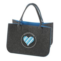 Filztasche Heimatliebe Bayern, anthrazit mit Herz Stickerei 40x27 cm - Einkaufstasche, Heimat Handtasche, Geschenktasche Anthrazit
