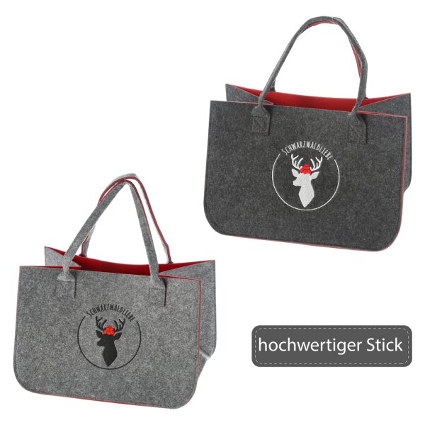 Filztasche Schwarzwald Heimatliebe, grau mit Stickerei 40x27 cm - Einkaufstasche, Heimat Handtasche, Geschenktasche Grau