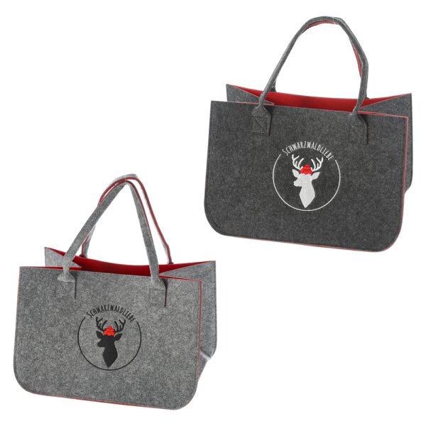 Filztasche Schwarzwald Heimatliebe, grau mit Stickerei 40x27 cm - Einkaufstasche, Heimat Handtasche, Geschenktasche Grau