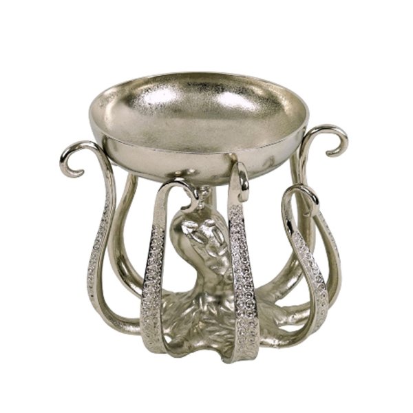 Schale Oktopus 40x29 cm aus Alu - Edle Schale Krake, Deko Schale Octopus, silber