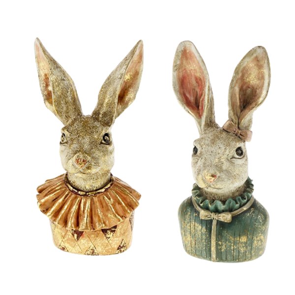 Dekofigur Büste Hase Heidilein & Heinzilein H: 22,5 cm (2er Set) - Frühlingsdeko, Kartenhalter, Deko Hase, Osterdeko, Osterhase, Ostern