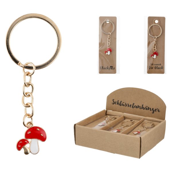 Schlüsselanhänger Pilz Glückspilz (2er Set) auf Karte -  Glücksbringer, Taschenanhänger, Anhänger Glück, Schlüssel Figur