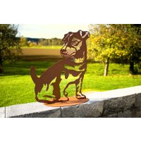 Rostfigur Hund Jack Russell "Rocco" auf Standplatte - Dekofigur im Rost Design, Gartendeko, Metalldeko