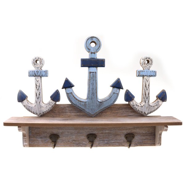 Garderobe Kleiderhaken Anker L:47 cm aus Holz mit Ablage - maritime Deko, Hakenleiste (als Handtuchhalter), Kleider Haken, Garderobenhaken, Wandgarderobe