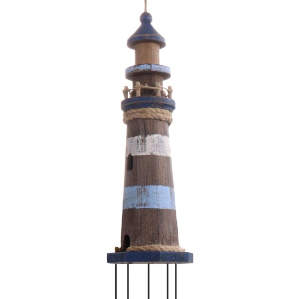 Windspiel Leuchtturm aus Holz und Metall H: 90cm - maritime Deko, Maritim im Shabby Look, Wind Spiel Meer, Klangspiel Kste