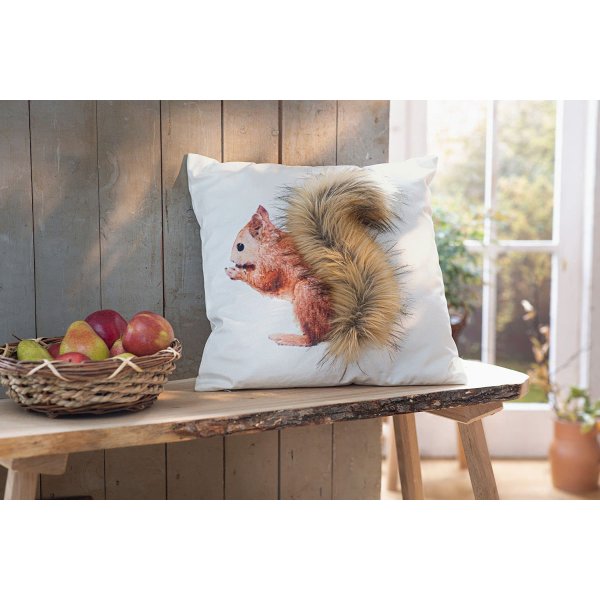 Kissenhülle Eichhörnchen mit buschigem Schwanz 45x45 cm - Kissenbezug, Kissen Frühling, Frühjahr Deko