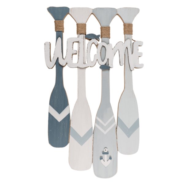 Deko Holz Schild mit Paddel Welcome 34x59 cm - maritime Deko, Anker, Holzschild Shabby Look, Boot, Terrasse, Küste, Ferienwohnung
