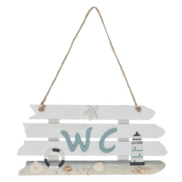 Holzschild WC Maritim 23x11 cm mit Muscheln und Kordel - maritimes Toiletten Schild, Deko Holz Meer, maritim einrichten, Ferienwohnung