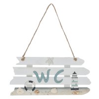 Holzschild WC Maritim 23x11 cm mit Muscheln und Kordel -...