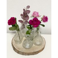 Vase Vintage (6er Set), Klarglas Vase, H: 11,5-14 cm - Vasen aus Glas zur Tischdekoration, Hochzeit Taufe Deko