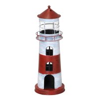 Windlicht Leuchtturm rot weiss H:39,5 cm aus Metall -...