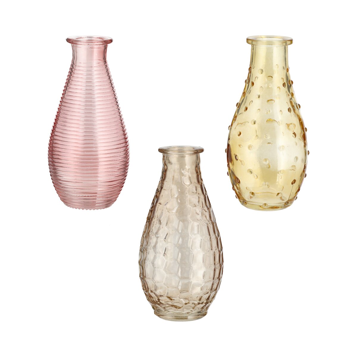 Glasvase Glasflasche bunt (3er Set) H:14 cm