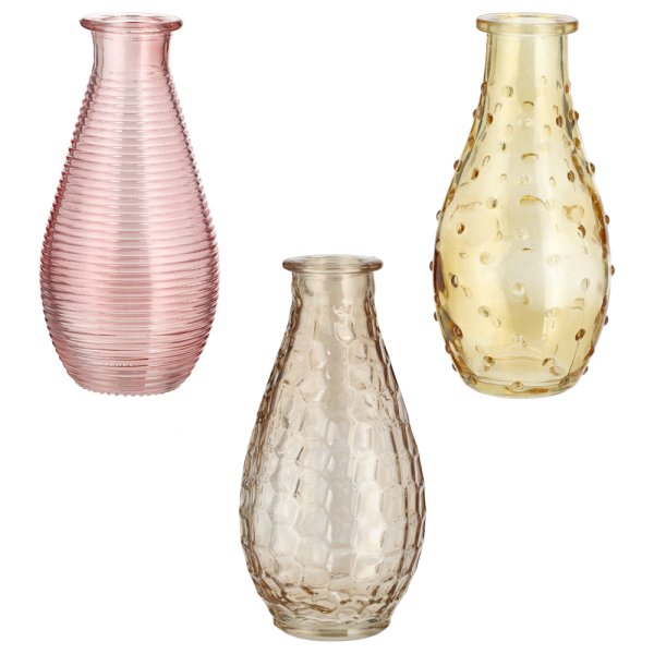 Glasvase Glasflasche bunt (3er Set) H:14 cm - Vase, Tischdekoration, Glasvasen, Landhausdeko, Gastronomie, Hochzeit Deko
