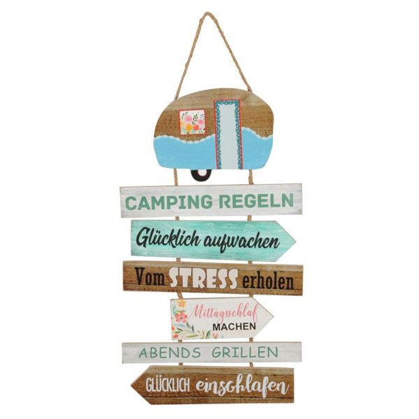 Holzschild Camping Regeln zum Hängen H: 62 cm - Schild im Retro Look, Türschild Campingplatz, Deko Wohnwagen Wohnmobil, Hänge Schild Urlaub