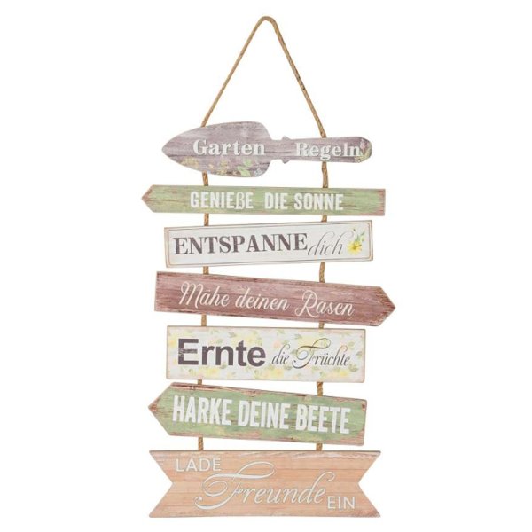 Holzschild Garten Regeln zum Hängen H: 57,5 cm - Schild im Retro Look, Türschild Garten, Deko Terrasse Balkon, Hänge Schild Urlaub