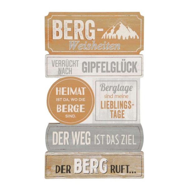 Holzschild Bergweisheiten 30x50 cm - Plankenschild Wandbild, Sprüche Gebirge, Hängeschild Berg Wandern