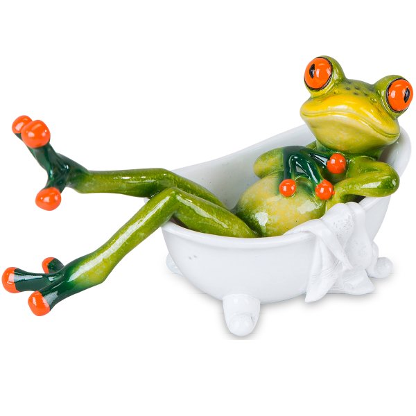 Frosch in Badewanne 11x16 cm als Badezimmer Deko - Dekofigur Bad, Toilette Frösche, lustige Dekoration, Mitbringsel
