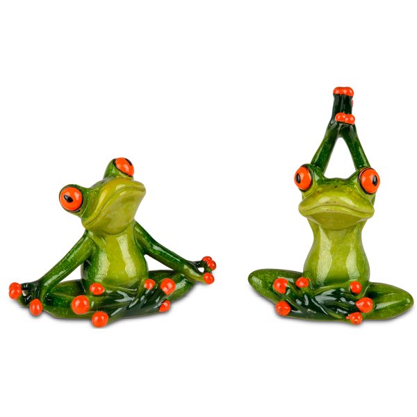 Dekofigur sitzender Yoga Frosch (2er Set) 8x10 cm - Badezimmer Wellness Fitness Deko, Bad, Frösche, lustige Dekoration, Mitbringsel