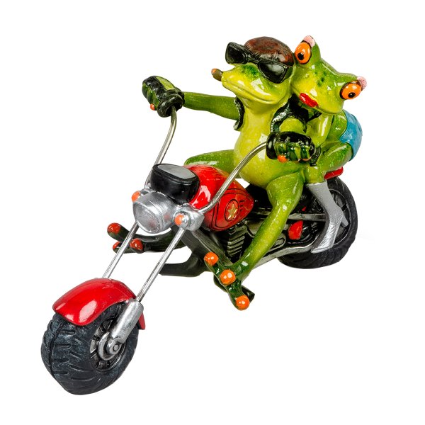 Biker Frosch auf rotem Chopper mit Sozia 21x12 cm - Dekofigur für Motorradfahrer, Deko Motorrad Frösche, lustige Dekoration