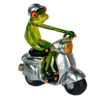 Frosch Mann auf silbernem Roller 15x16 cm - Dekofigur...
