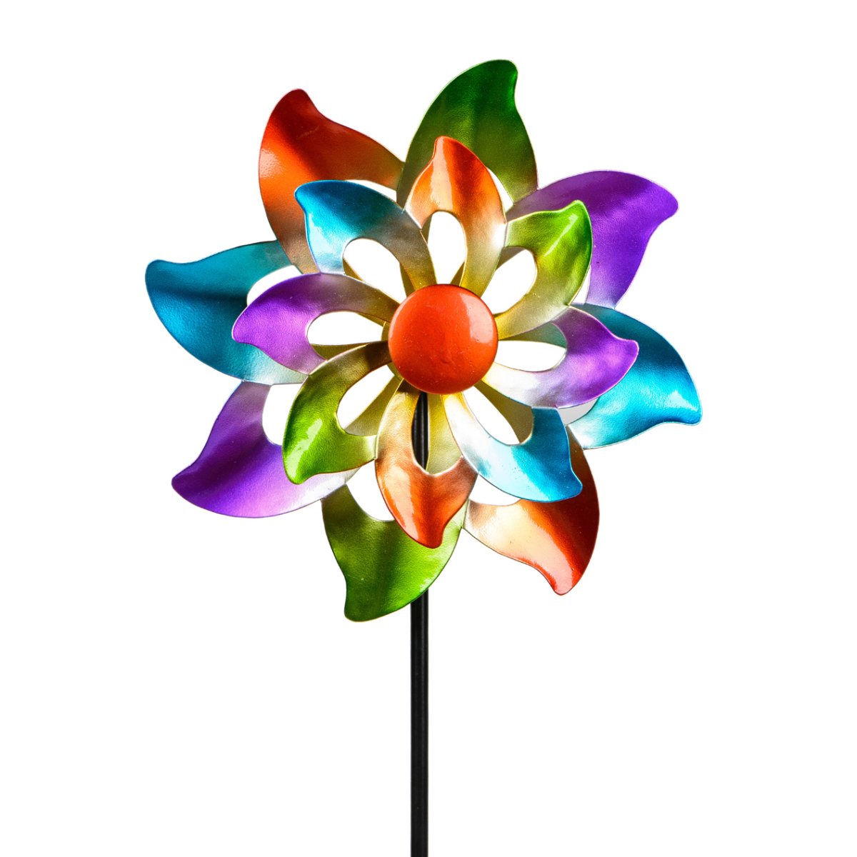 Metall Windrad Blume Regenbogen H110 cm Gartenstecker, Gartendekor