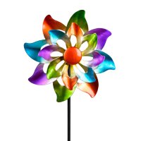 Metall Windrad Blume Regenbogen H:110 cm -...