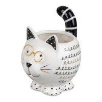 Deko Blumentopf Katze mit Brille12x9 cm aus Keramik - Pflanztopf, Übertopf, Pflanzgefäß, moderner Deko Stil