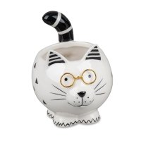 Deko Blumentopf Katze mit Brille12x9 cm aus Keramik - Pflanztopf, Übertopf, Pflanzgefäß, moderner Deko Stil