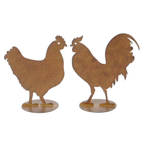 Dekofigur Hahn & Huhn 17x21 cm (2er Set)  im Rost Design - Rostfigur, Deko für den Garten, Hühner Bauernhof, Gartendeko, Metalldeko