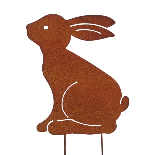 Gartenstecker Hase 11x14 cm im Rost Design - Blumenstecker Osterhase für den Garten, Frühlingsdeko, Gartendeko, Rostfigur