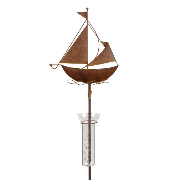 Regenmesser Gartenstecker Segelschiff H:130 cm im Rost Design - Deko Niederschlagsmesser maritim, Schiff, Küste, maritime Gartendeko Segelboot, Metalldeko