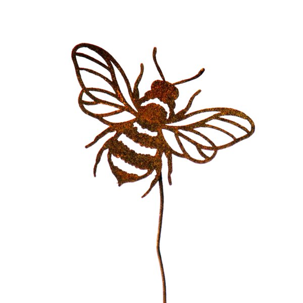 Gartenstecker Biene an gebogenem Stab im Rost Design, H: 40 cm - Rostfigur für den Garten, Gartendeko, Blumenstecker