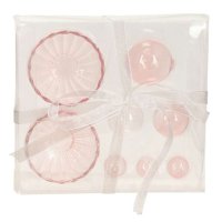 Glas Schwimmschale mit Schwimmkugel rosa, 8-teilig - Schwimmsortiment, Teichdeko, Schwimmkerzen, Tischdeko, Teelichthalter