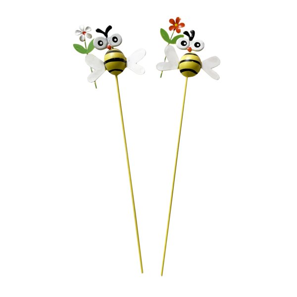 Blumenstecker Biene mit Blume 3D aus Metall (2er Set) - Frühlingsdeko, Pflanzstecker, Blumen Deko, Garten Deko