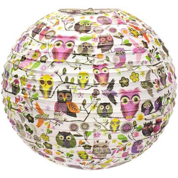 Papier Laterne Lampenschirm Elegant Owls mit Eulen und Blumen - Hängelaterne, Lampion Kinderzimmer, Zimmerlampe