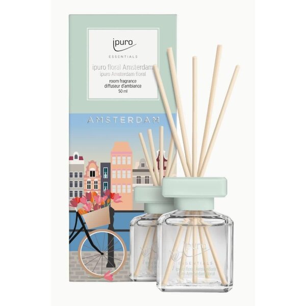 Raumduft ipuro FLORAL AMSTERDAM 50 ml - Duftstäbchen, Keramik Verdunster, Diffuser, Raum Duft