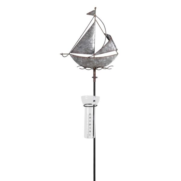 Regenmesser Gartenstecker Segelschiff H:130 cm aus Zink - Deko Niederschlagsmesser maritim, Schiff, Küste, maritime Gartendeko Segelboot, Metalldeko