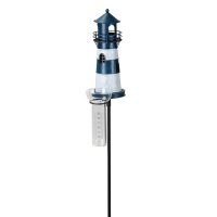Regenmesser Gartenstecker Leuchtturm blau-weiss H:136 cm...