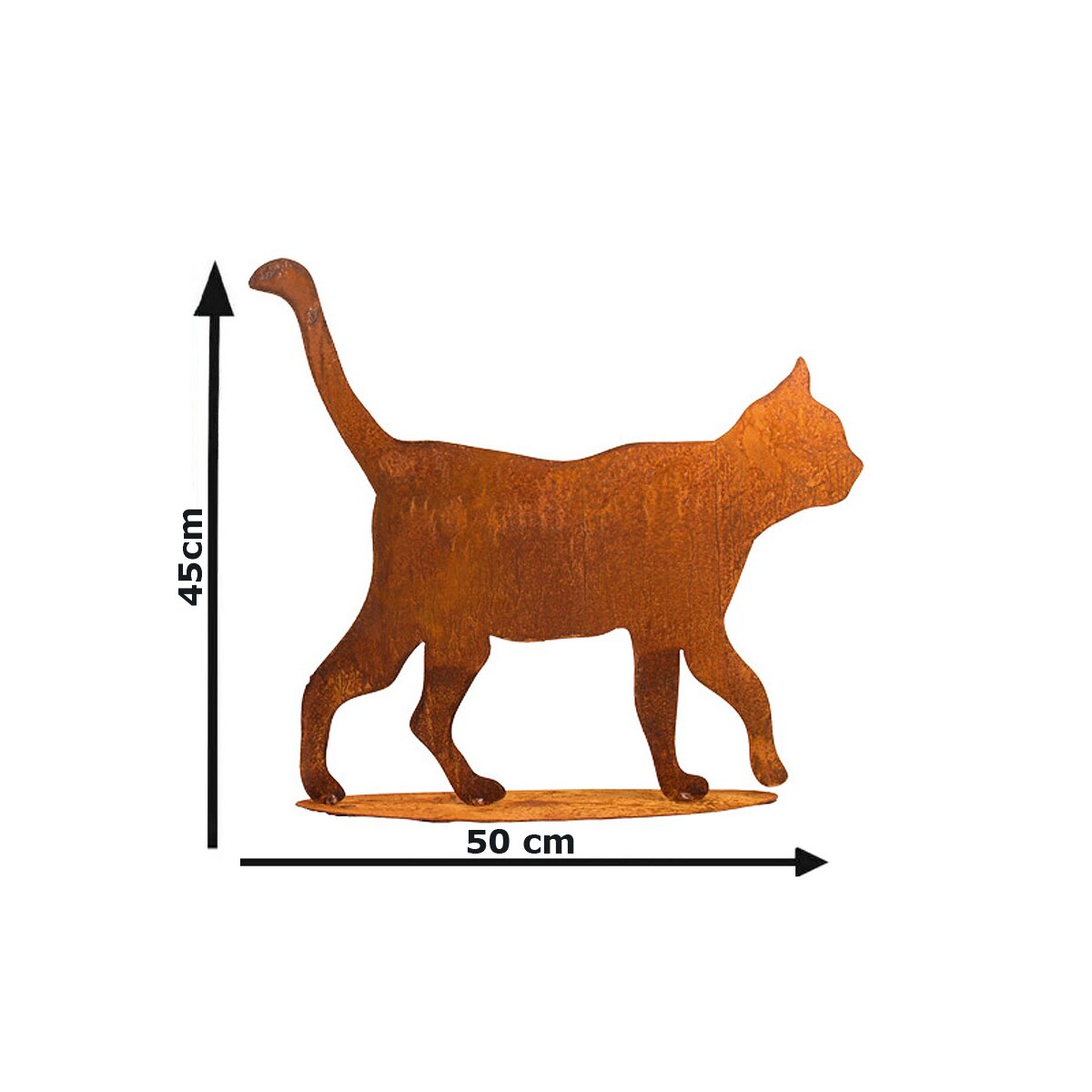 Itsisa® Rostfigur Katze Gehend Mit Platte – Rustikale Gartendeko Aus Metall, Ca. 45x50 Cm