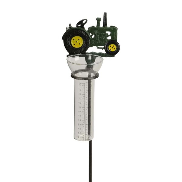 Regenmesser Gartenstecker Traktor H:84 cm aus Gusseisen - Deko Niederschlagsmesser Trecker Garten, Bauernhof, Gartendeko, Metalldeko