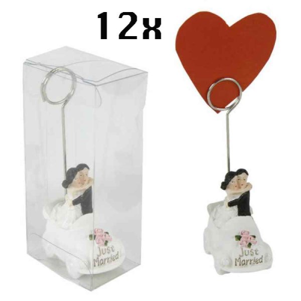 12 Stck Kartenhalter Hochzeitspaar mit Auto Just Married Hochzeitsdeko, Tischkartenhalter