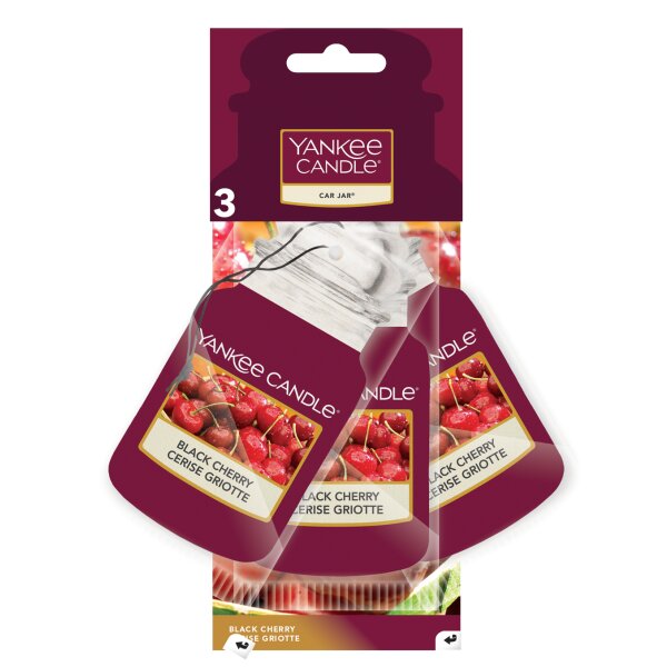 Auto Duft, Lufterfrischer BLACK CHERRY (3er Set) - Yankee Candle Car Jar Paper Bonus, Raumduft, Autoduft