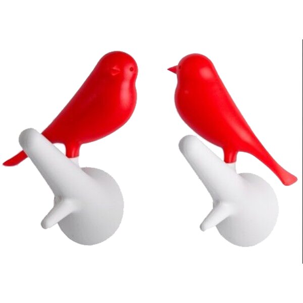Wandhaken Kleiderhaken Vogel Spatz, rot weiss (2er Set) - Garderobenhaken, Deko Haken, Handtuchhalter, Garderobe Haken