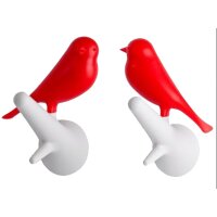 Wandhaken Kleiderhaken Vogel Spatz, rot weiss (2er Set) -...